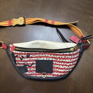 Coach Red White Black Striped Canvas Crossbody Belt Bag